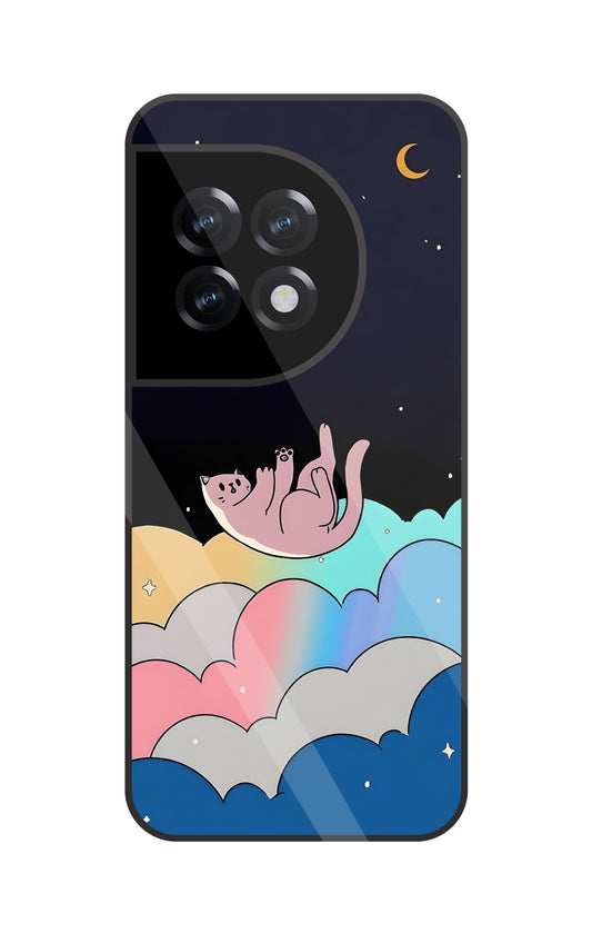 Space Cat Art Glass Case For OnePlus 11R