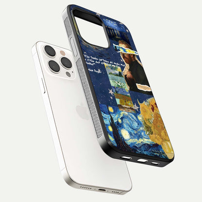 Starry Dream Vision Glass Case for iPhone 15 Pro Max floating dual-view mockup displaying gloss surface and clarity