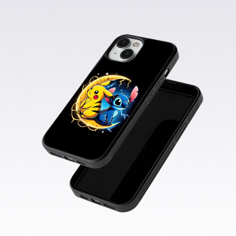 Stitch And Pikachu Moon Glass Case For Oneplus 12R