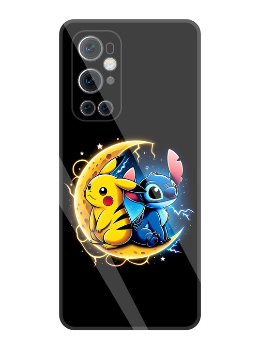 Stitch and Pikachu Moon Glass Case For Oneplus 9 Pro