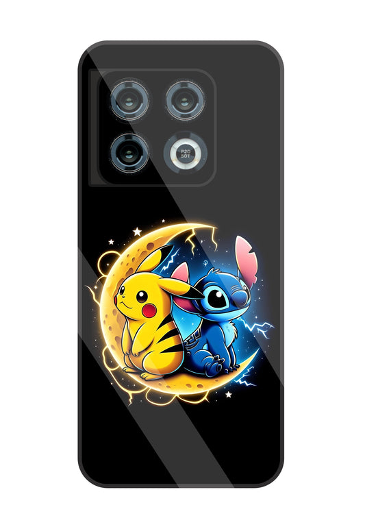 Stitch and Pikachu Moon Glass Case For OnePlus 10 Pro