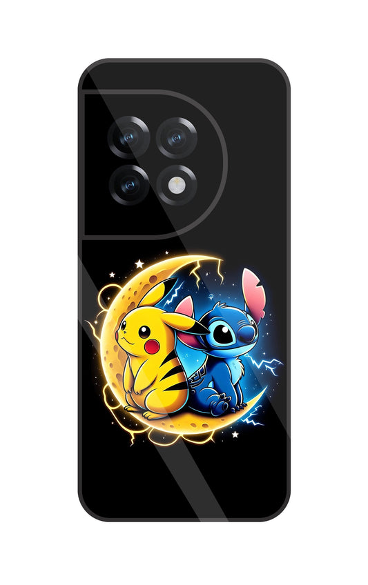 Stitch And Pikachu Moon Glass Case For Oneplus 11R