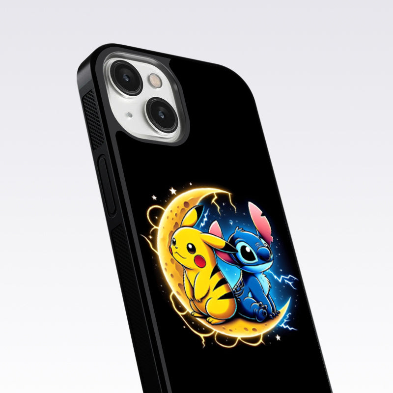 Stitch And Pikachu Moon Glass Case For Oneplus 12R
