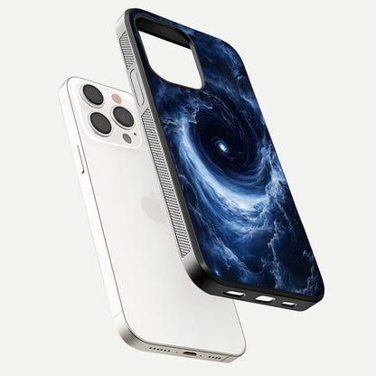 Stunning Galaxy Glass Case for iPhone 15 Pro Max floating dual-view mockup displaying gloss shine and vivid print depth