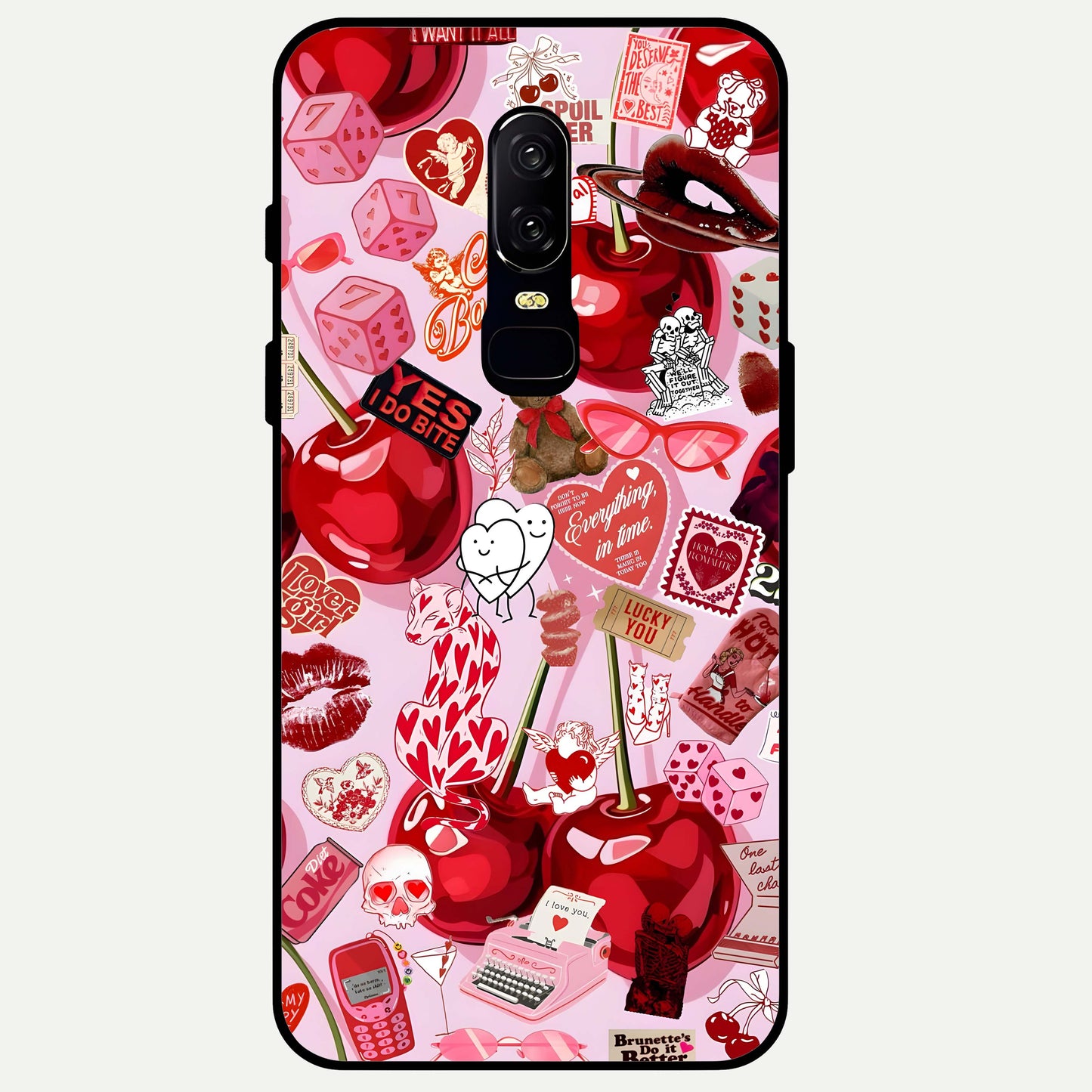 Sweet Cherry Chaos Glass Case captured at a warm angle highlighting vibrant red tones, gloss, and edge clarity.