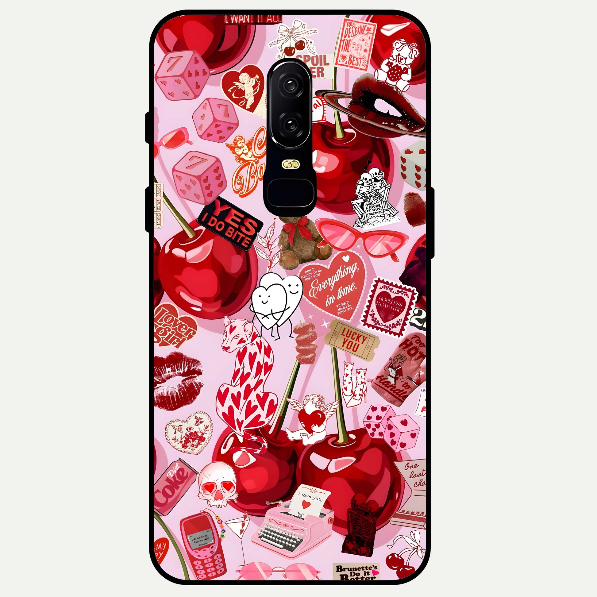 Sweet Cherry Chaos Glass Case captured at a warm angle highlighting vibrant red tones, gloss, and edge clarity.