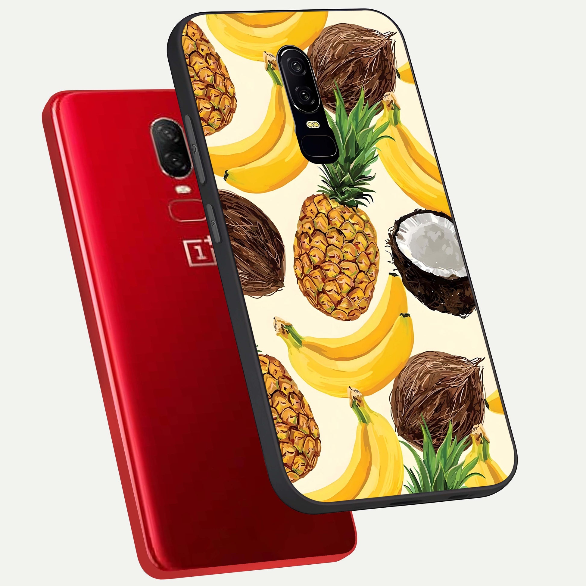 Tropical Fruit Mood Glass Case displayed upright for lively tropical visibility and premium finish.