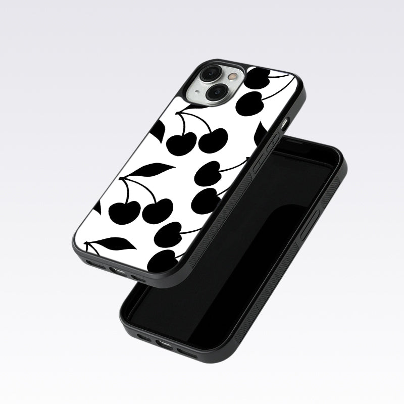 White With Black Cherry Glass Case For OnePlus 9