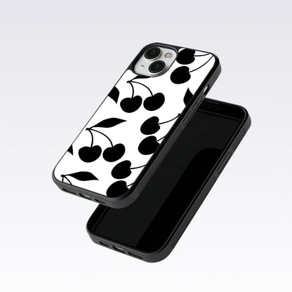 White With Black Cherry Glass Case For OnePlus 9