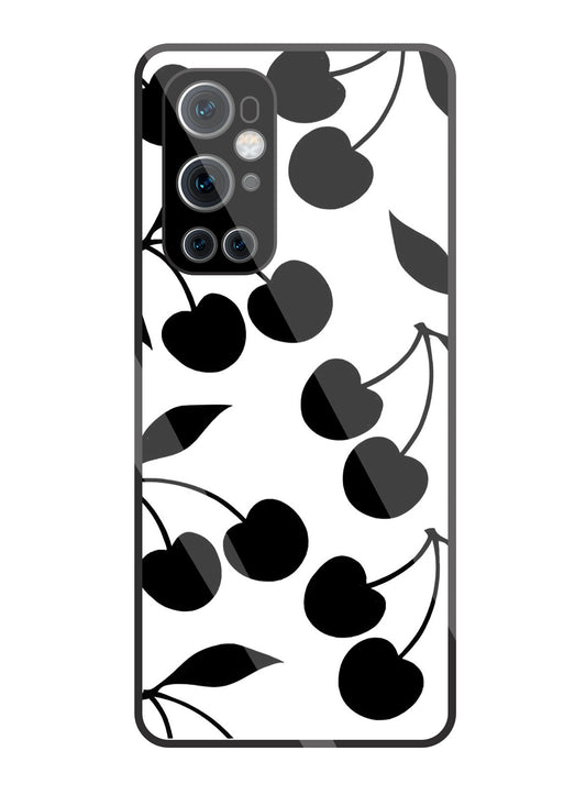 White With Black Cherry Glass Case For OnePlus 9 Pro