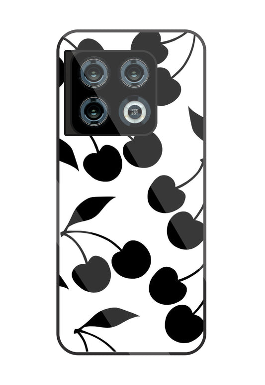 White With Black Cherry Glass Case For OnePlus 10 Pro
