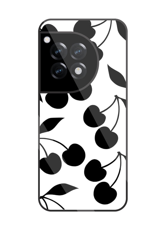 White With Black Cherry Glass Case For OnePlus 12R