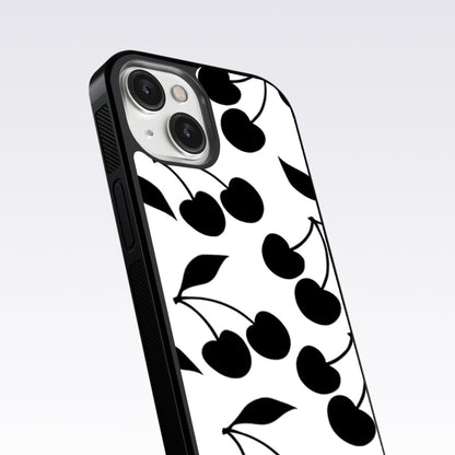 White With Black Cherry Glass Case For OnePlus 9