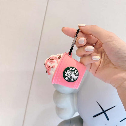PINK COFFEE STAR-BUCKS TOUGH SILICONE AIRPODS CASE COVER FOR 1/2, 3 AND AIRPODS PRO