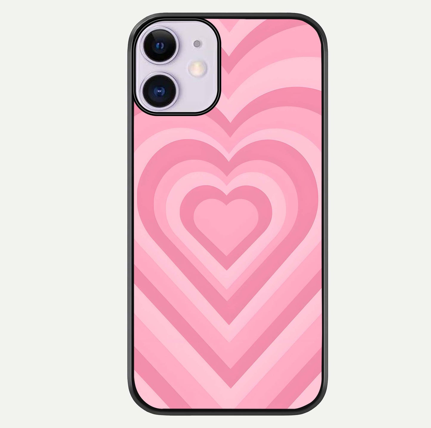 Blush Heart Waves iPhone 11 glass phone case front view showcasing flowing heart wave patterns in soft blush tones