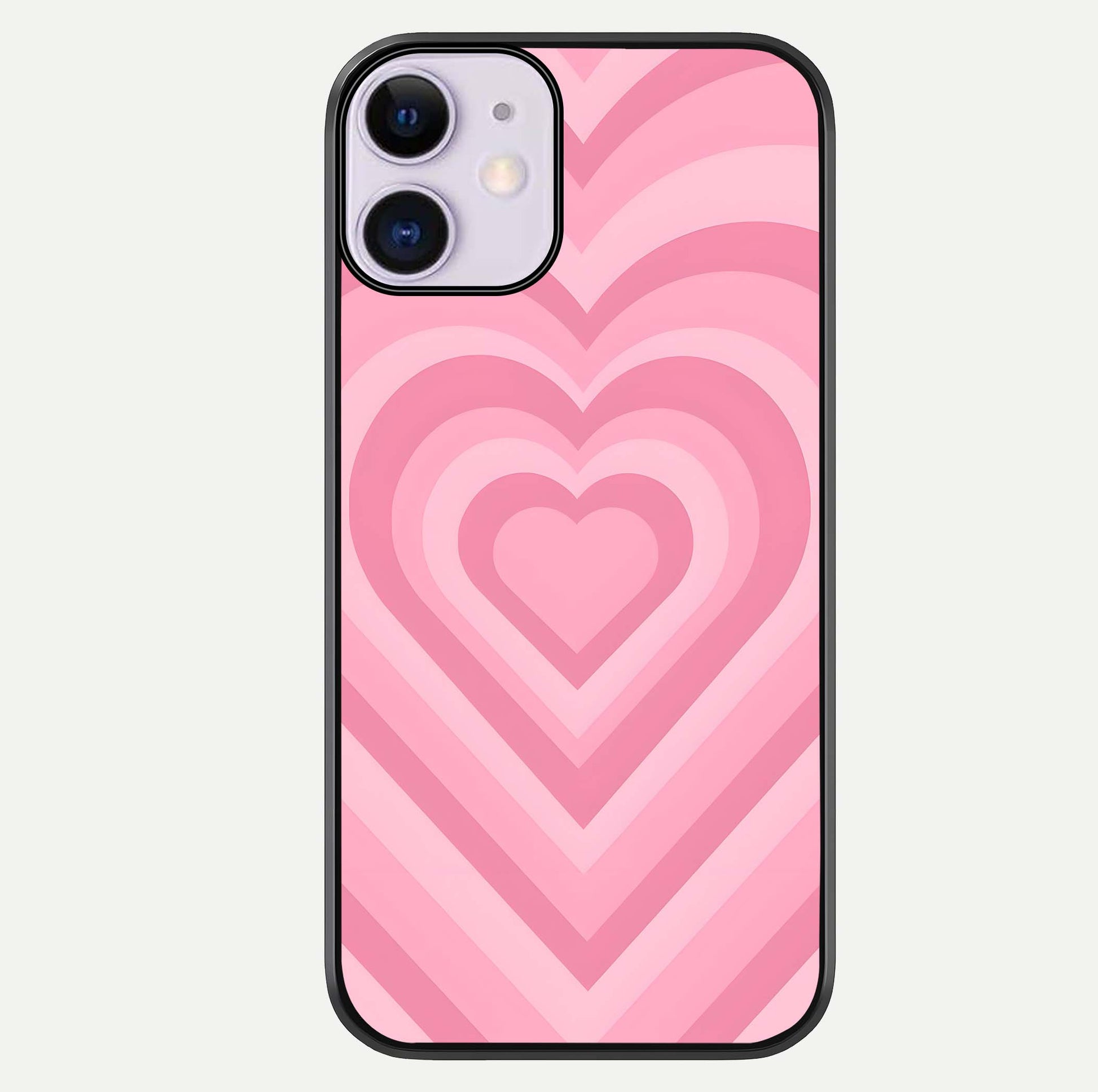 Blush Heart Waves iPhone 11 glass phone case front view showcasing flowing heart wave patterns in soft blush tones
