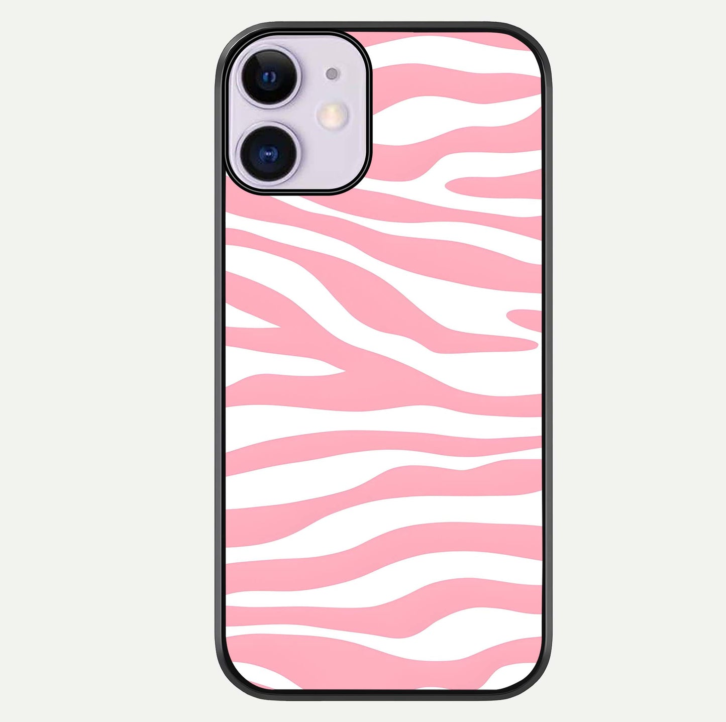 Blush Zebra Flow iPhone 11 glass phone case front view featuring modern zebra flow pattern in blush tones