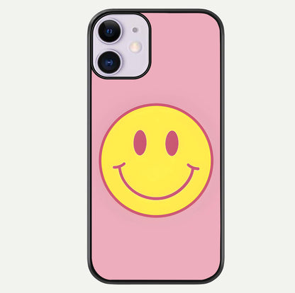 Happy Pink Mood iPhone 11 glass phone case front view featuring cheerful pink tones and playful aesthetic design