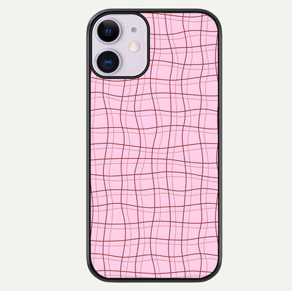 Soft Grid Bliss iPhone 11 glass phone case front view showcasing minimal grid pattern with soft aesthetic
