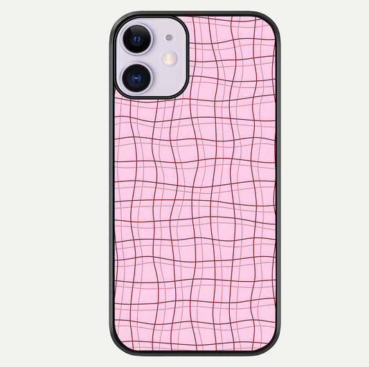Soft Grid Bliss iPhone 11 glass phone case front view showcasing minimal grid pattern with soft aesthetic