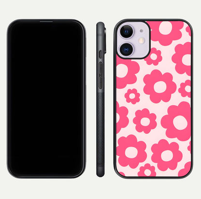 Blush Flower Pop iPhone 11 glass phone case front and side layout view showing slim profile and full floral coverage