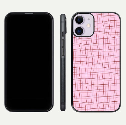 Soft Grid Bliss iPhone 11 glass phone case front and side layout view displaying slim profile and clean design