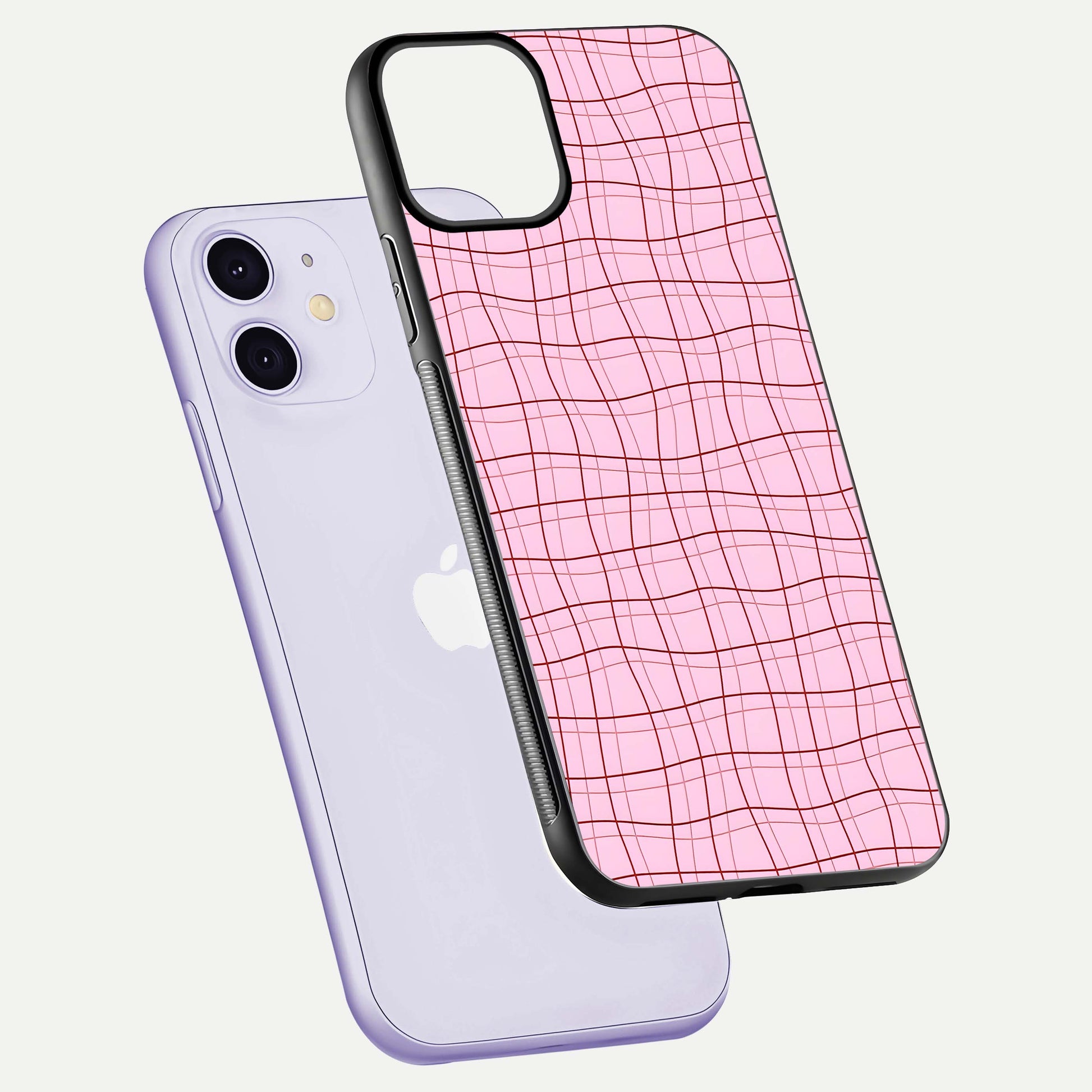 Soft Grid Bliss iPhone 11 glass phone case floating view emphasizing glossy surface and minimal styling