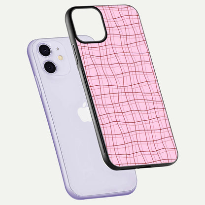 Soft Grid Bliss iPhone 11 glass phone case floating view emphasizing glossy surface and minimal styling