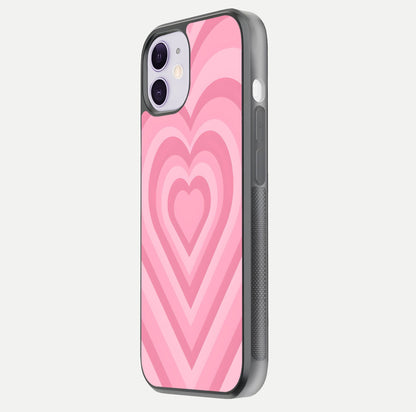 Blush Heart Waves iPhone 11 glass phone case side profile view focusing on smooth edges and elegant wrap