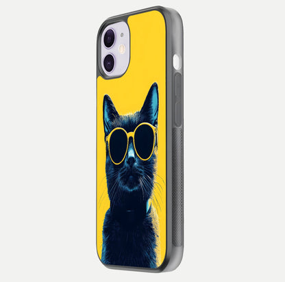 Cool Cat Vibes iPhone 11 glass phone case side profile view focusing on sleek edges and seamless wrap