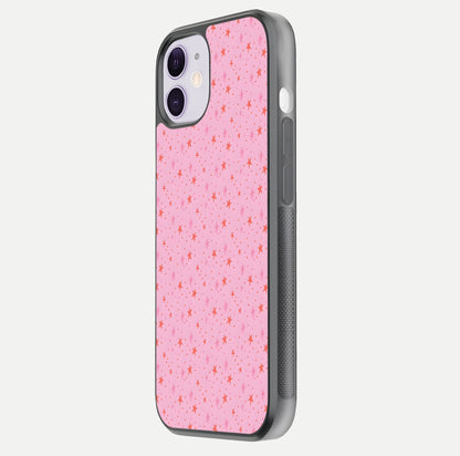Cosmic Pink Sparkle iPhone 11 glass phone case side profile view focusing on sleek edges and seamless wrap