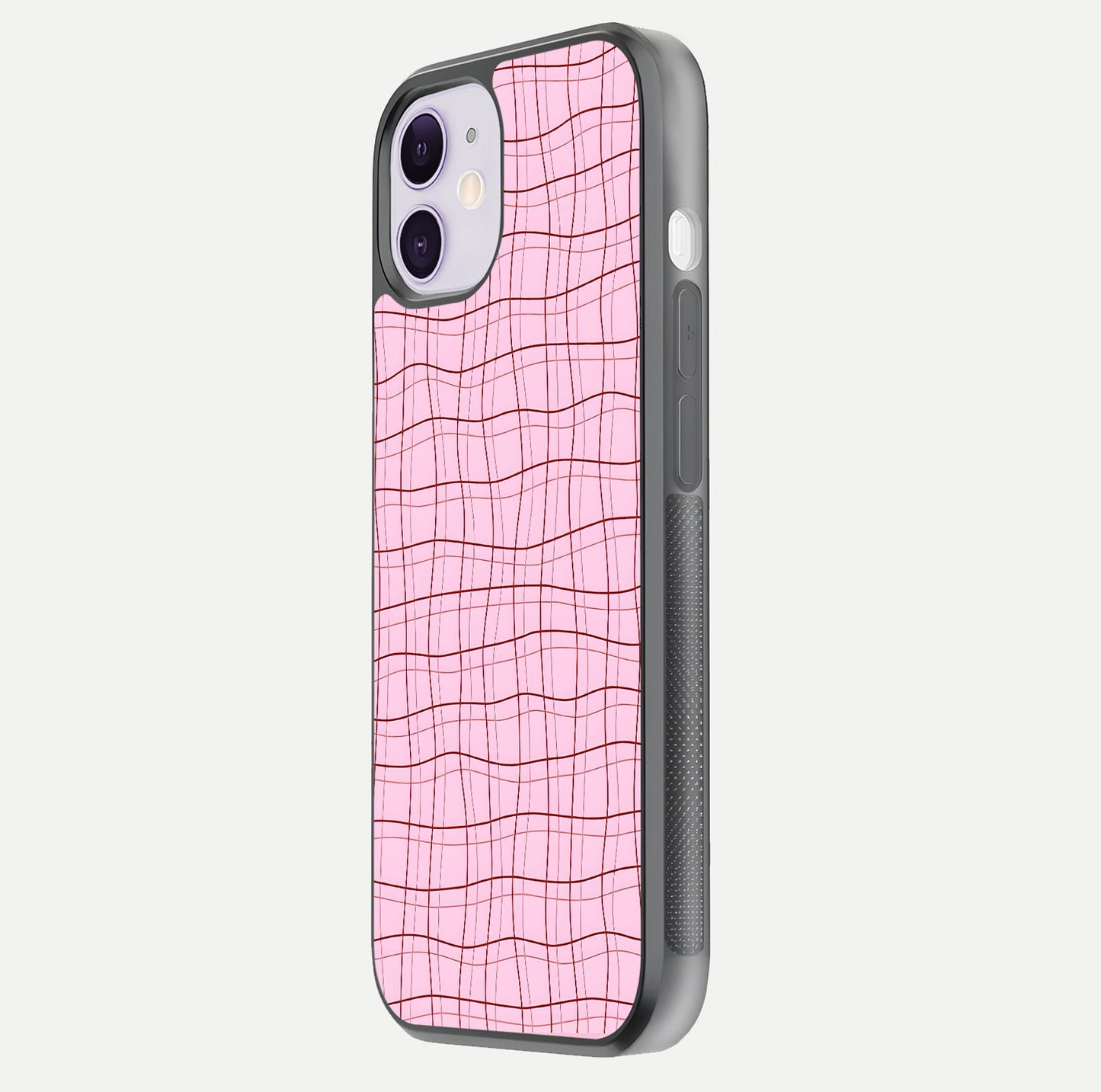 Soft Grid Bliss iPhone 11 glass phone case side profile view focusing on sleek edges and seamless wrap