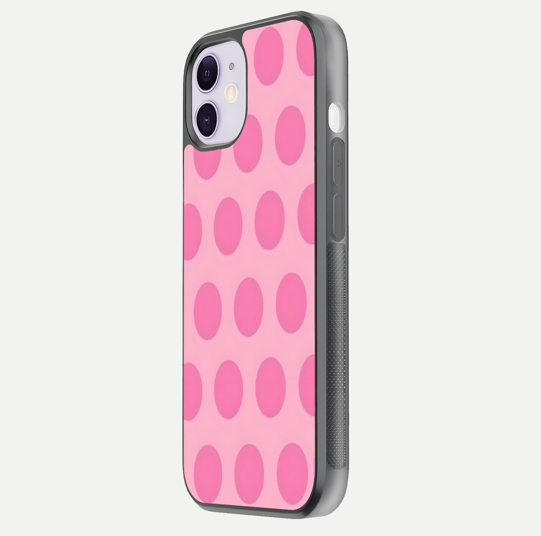 Sweet Dot Dreams iPhone 11 glass phone case side profile view focusing on sleek edges and seamless wrap