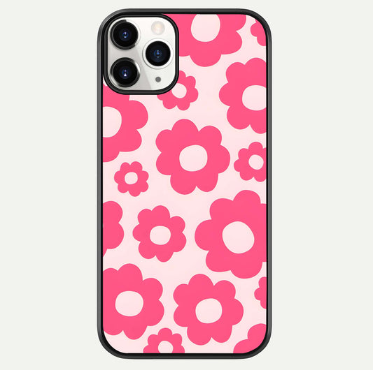 Blush Flower Pop iPhone 11 Pro glass phone case front view featuring playful blush floral artwork with glossy finish