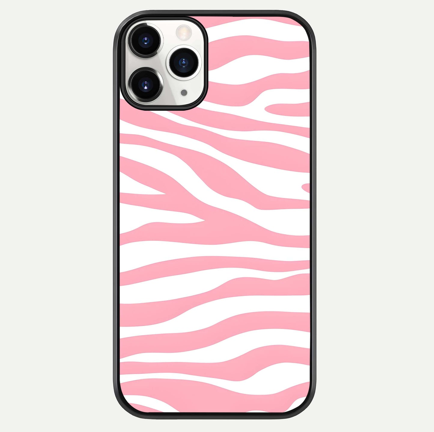 Blush Zebra Flow iPhone 11 Pro glass phone case front view featuring modern zebra flow pattern in blush tones