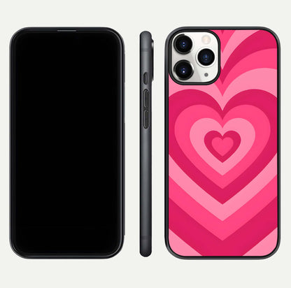 Layered Love Hearts iPhone 11 Pro glass phone case front and side layout view displaying slim profile and full heart design