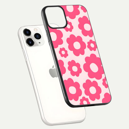 Blush Flower Pop iPhone 11 Pro glass phone case floating view emphasizing premium build and vibrant flower artwork