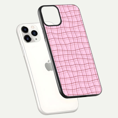 Soft Grid Bliss iPhone 11 Pro glass phone case floating view emphasizing glossy surface and minimal styling
