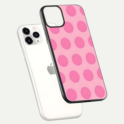 Sweet Dot Dreams iPhone 11 Pro glass phone case floating view emphasizing glossy surface and soft playful styling