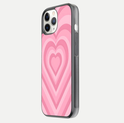 Blush Heart Waves iPhone 11 Pro glass phone case side profile view focusing on smooth edges and elegant wrap