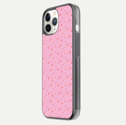 Cosmic Pink Sparkle iPhone 11 Pro glass phone case side profile view focusing on sleek edges and seamless wrap