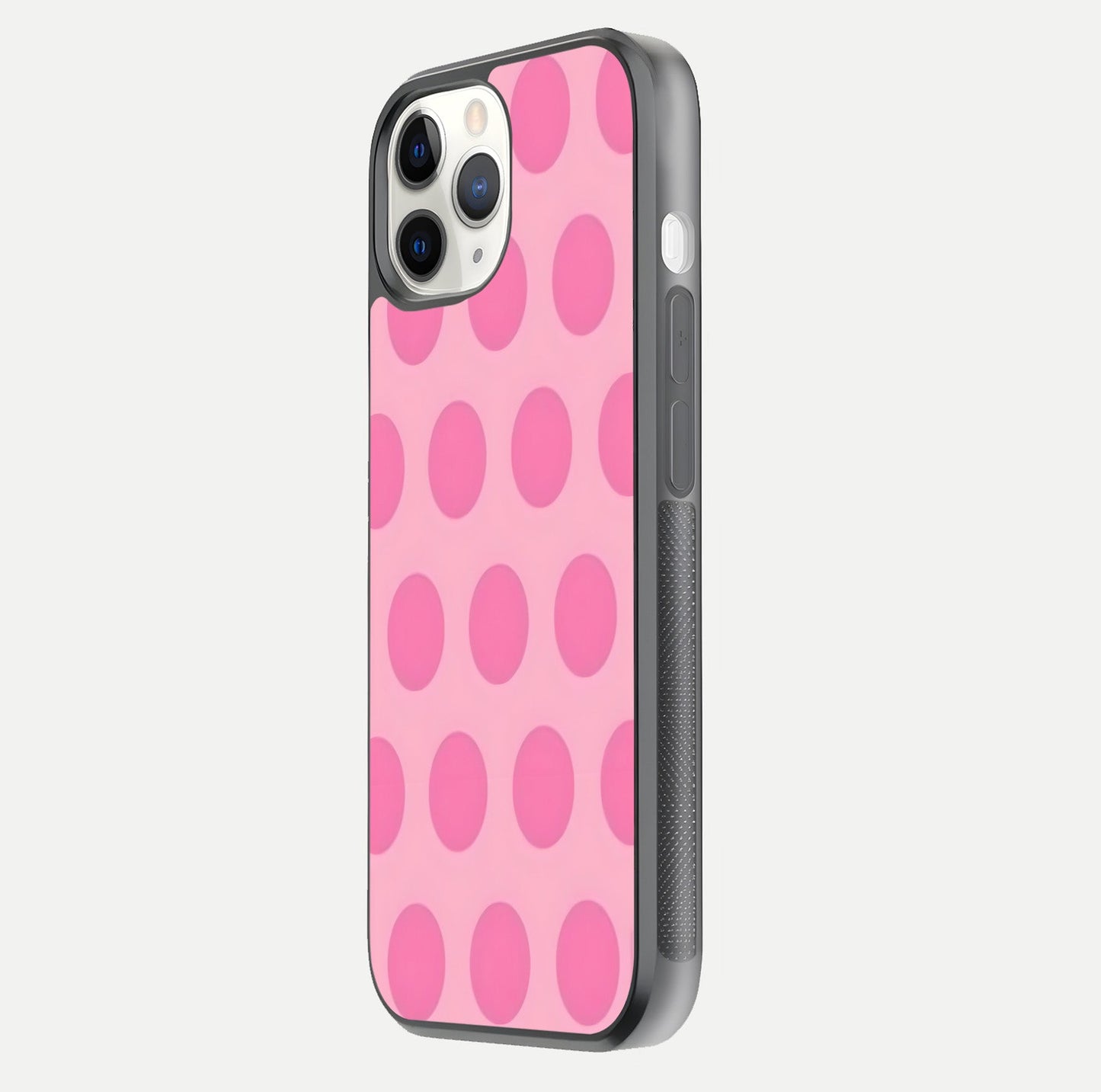 Sweet Dot Dreams iPhone 11 Pro glass phone case side profile view focusing on sleek edges and seamless wrap
