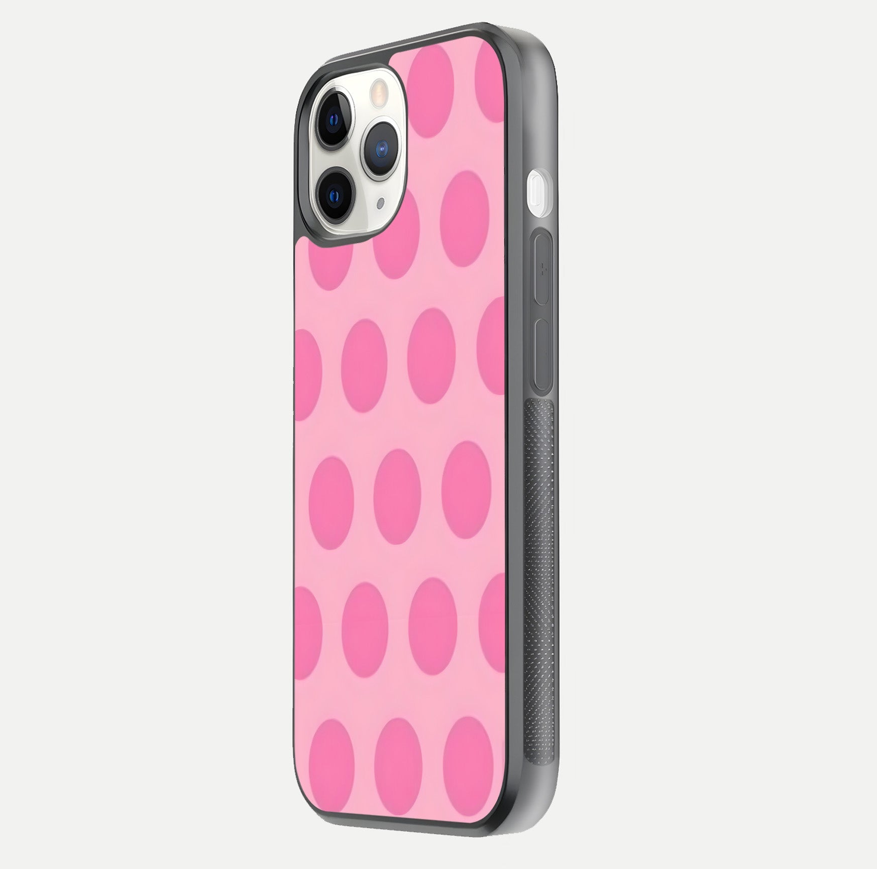 Sweet Dot Dreams iPhone 11 Pro glass phone case side profile view focusing on sleek edges and seamless wrap