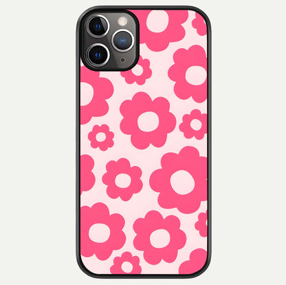 Blush Flower Pop iPhone 11 Pro Max glass phone case front view featuring playful blush floral artwork with glossy finish