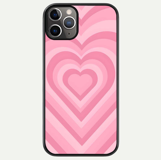 Blush Heart Waves iPhone 11 Pro Max glass phone case front view showcasing flowing heart wave patterns in soft blush tones