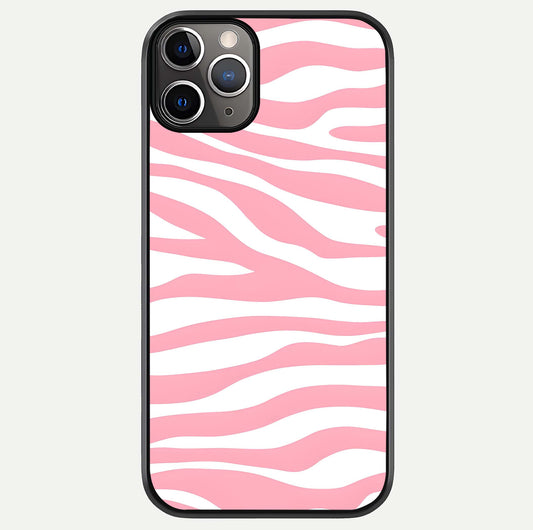 Blush Zebra Flow iPhone 11 Pro Max glass phone case front view featuring modern zebra flow pattern in blush tones