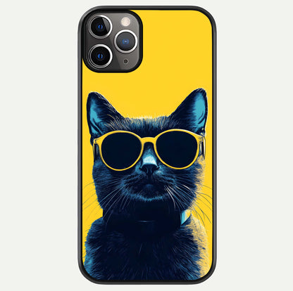 Cool Cat Vibes iPhone 11 Pro Max glass phone case front view featuring playful cat illustration with cool aesthetic tones
