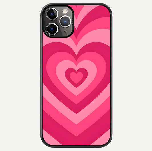 Layered Love Hearts iPhone 11 Pro Max glass phone case front view showcasing layered heart patterns with romantic aesthetic