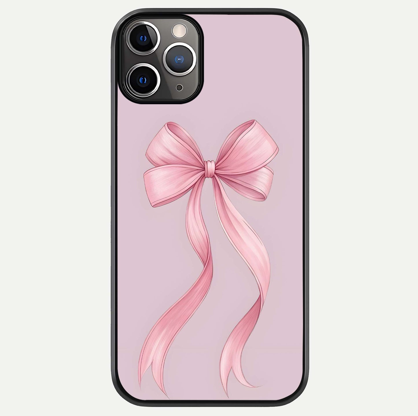 Soft Blush Bow iPhone 11 Pro Max glass phone case front view showcasing soft blush tones with elegant bow design