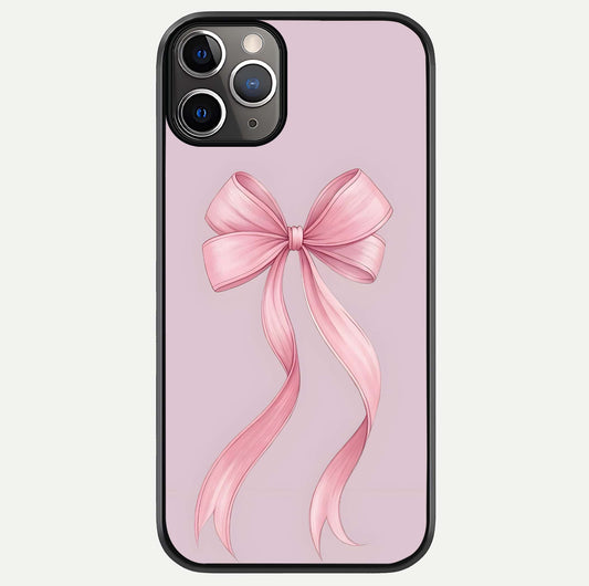 Soft Blush Bow iPhone 11 Pro Max glass phone case front view showcasing soft blush tones with elegant bow design